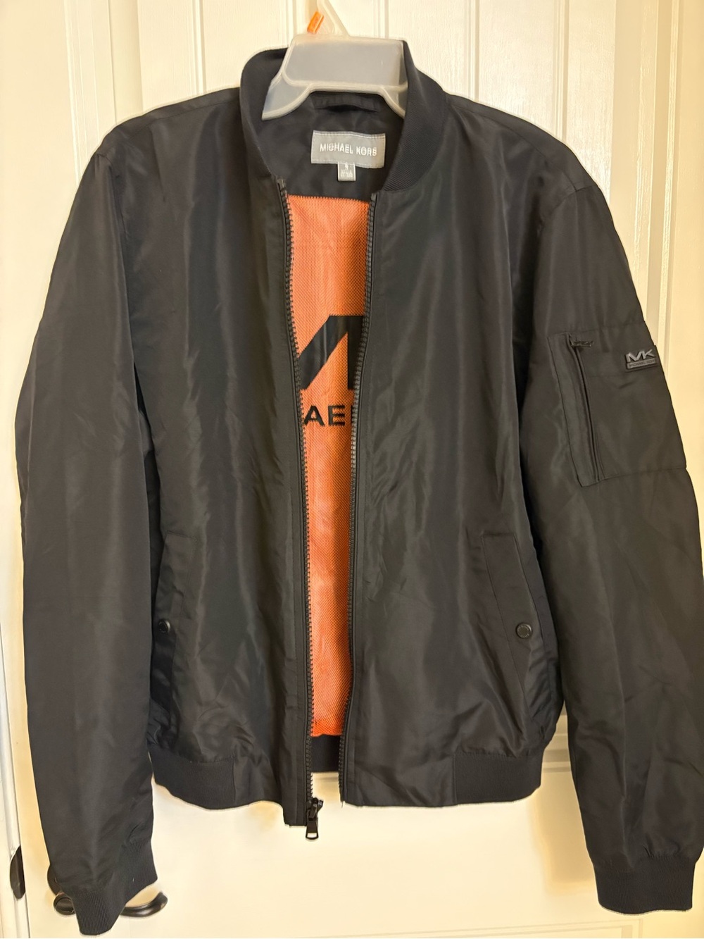 Michael Kors Black Bomber Jacket with Orange Lining